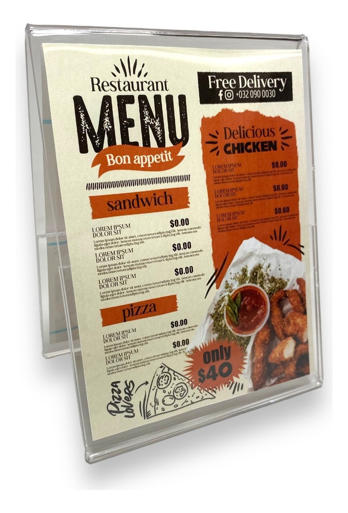 Porta Menú Folletos Publicidad Acrílico 3mm M5 Pack 25