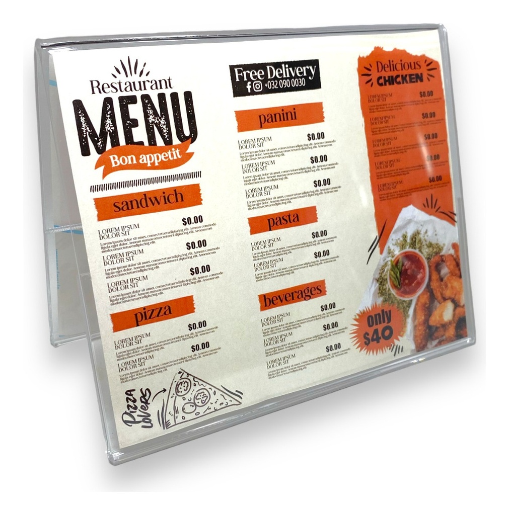 Porta Menú Folletos Publicidad Acrílico 3mm M6 Pack 50
