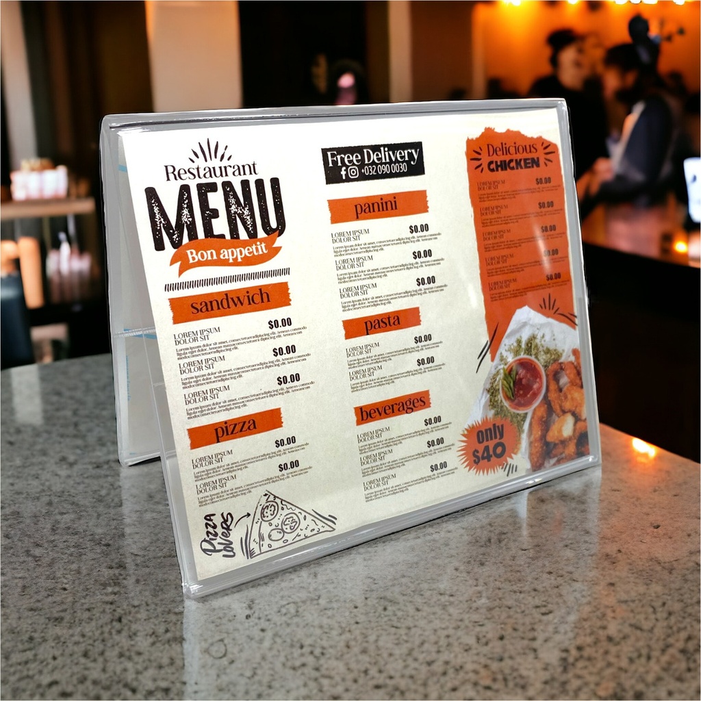 Porta Menú Folletos Publicidad Acrílico 3mm M6 Pack 30