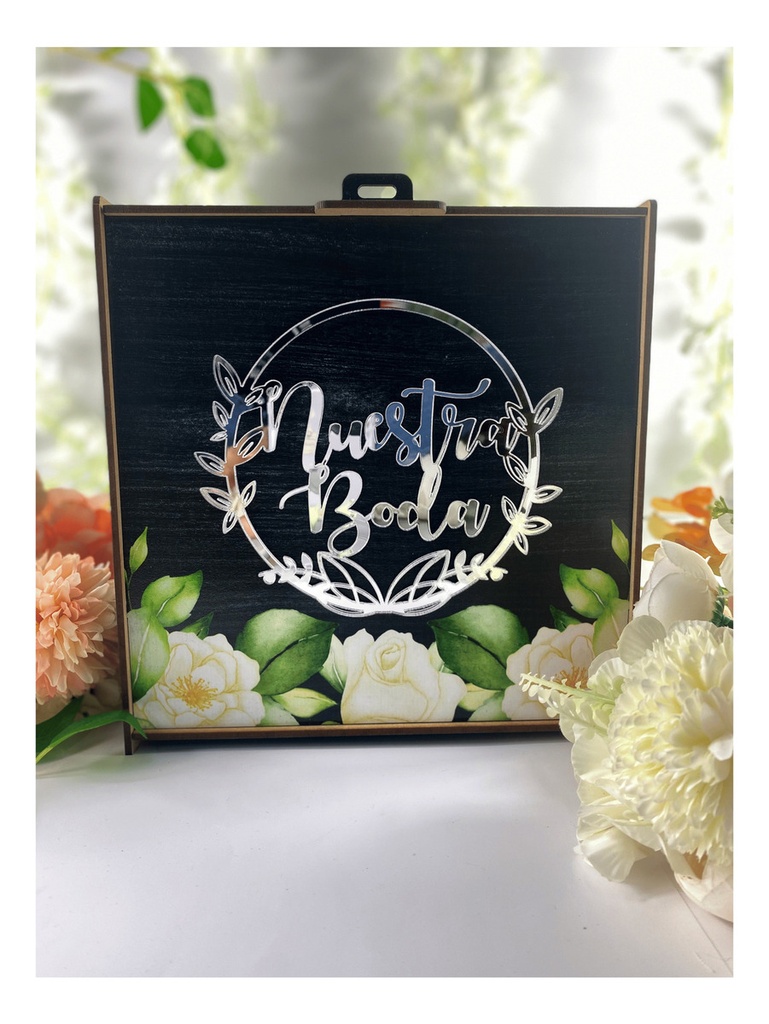 Caja Buzón Sobres Alcancía Nuestra Boda Plata Mdf