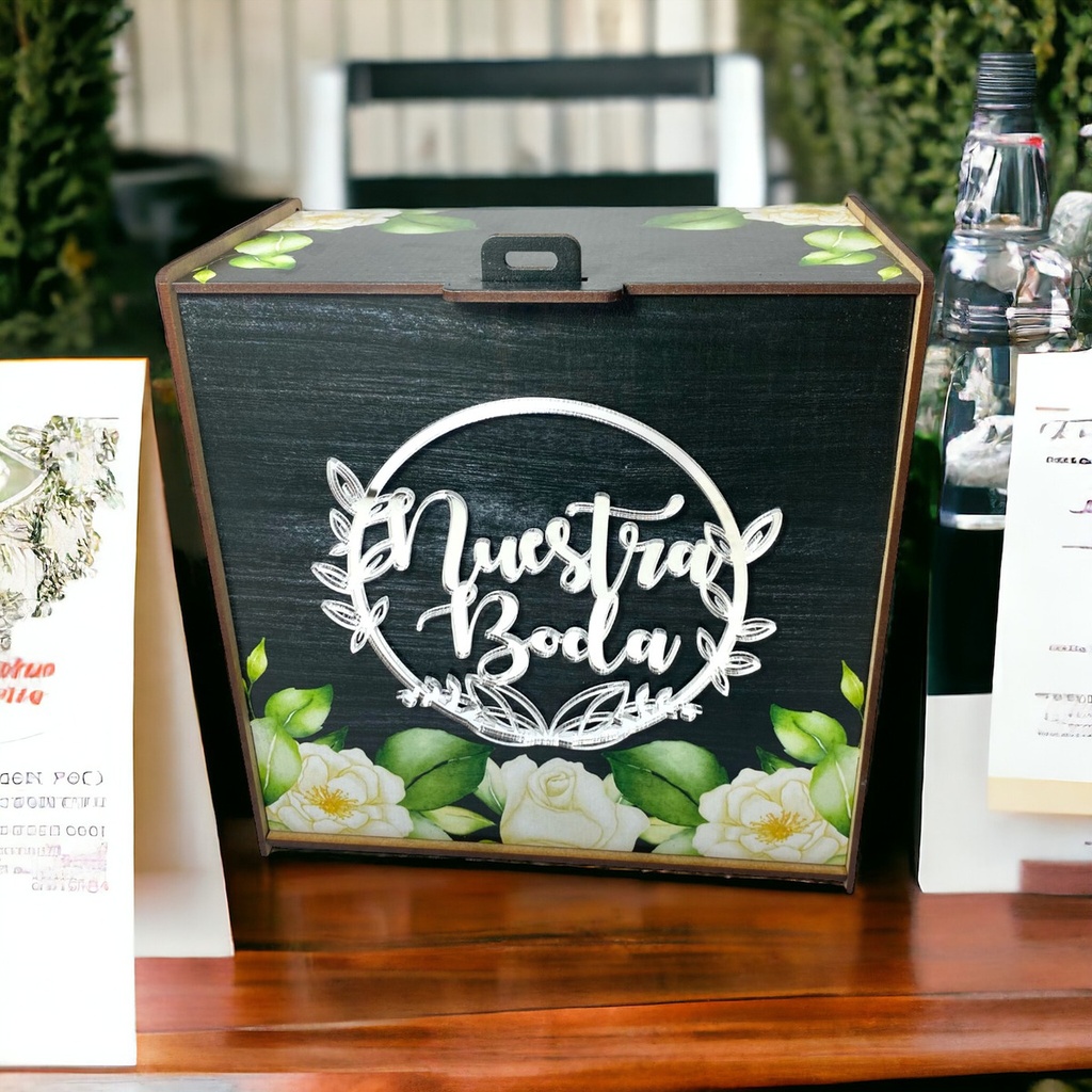 Caja Buzón Sobres Alcancía Nuestra Boda Plata Mdf
