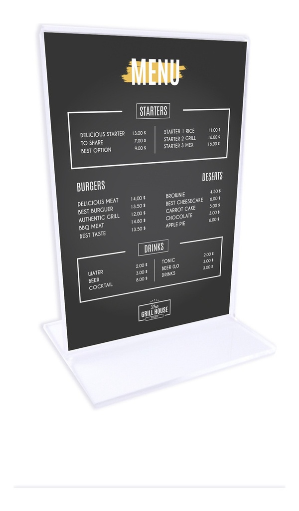 Porta Menú Acrílico Doble Vista Restaurantes Pack 35 Ud. M2