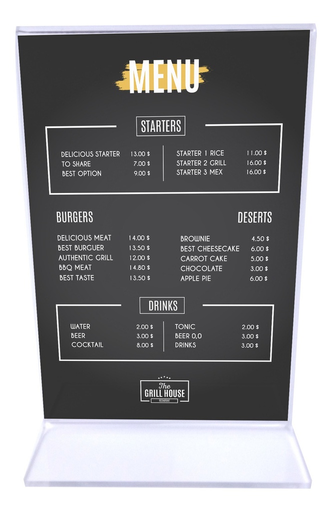 Porta Menú Acrílico Doble Vista Restaurantes Pack 35 Ud. M2