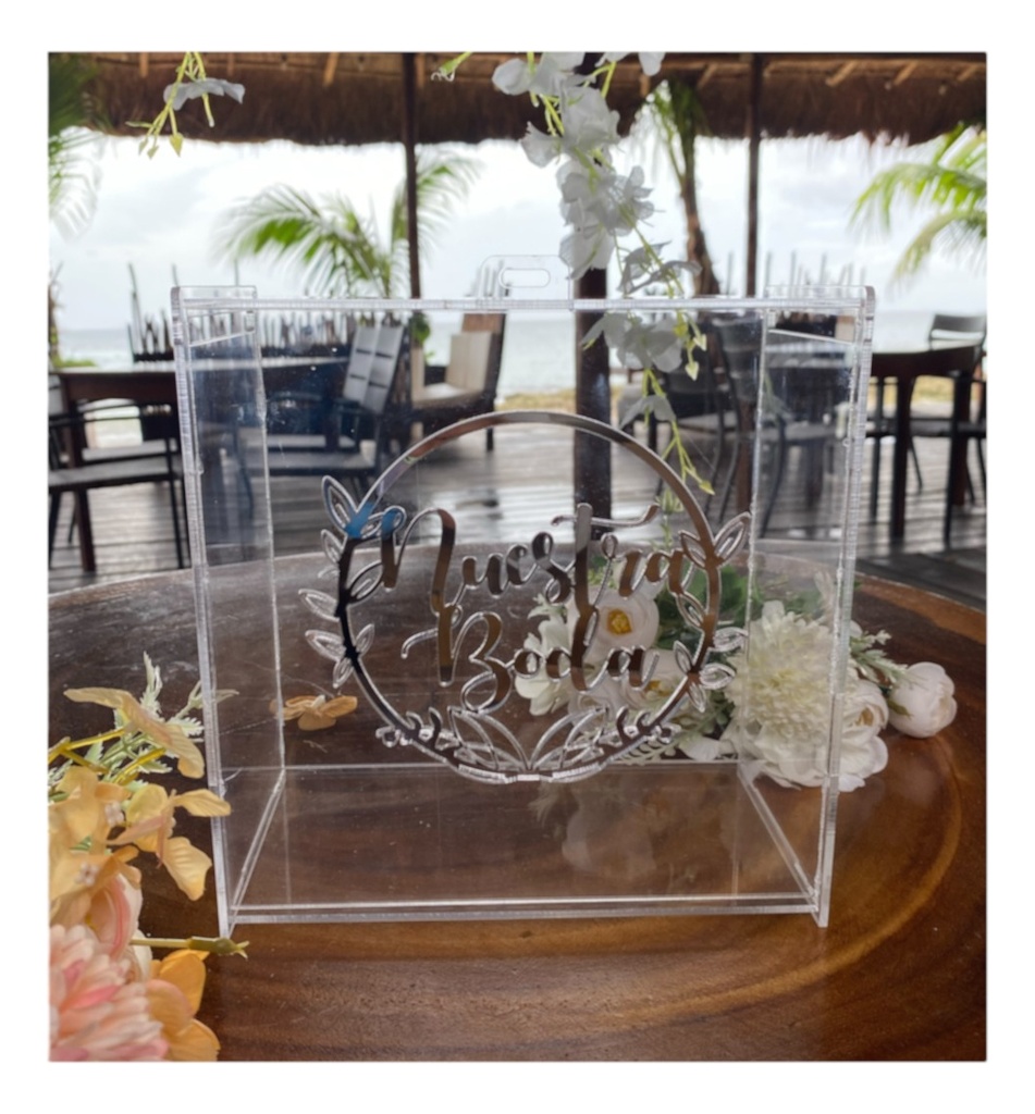 Caja Buzón Sobres Alcancía Nuestra Boda Plata Acrílico