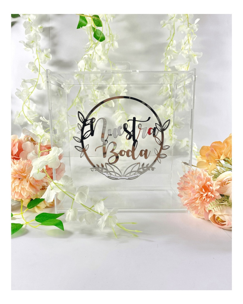 Caja Buzón Sobres Alcancía Nuestra Boda Plata Acrílico