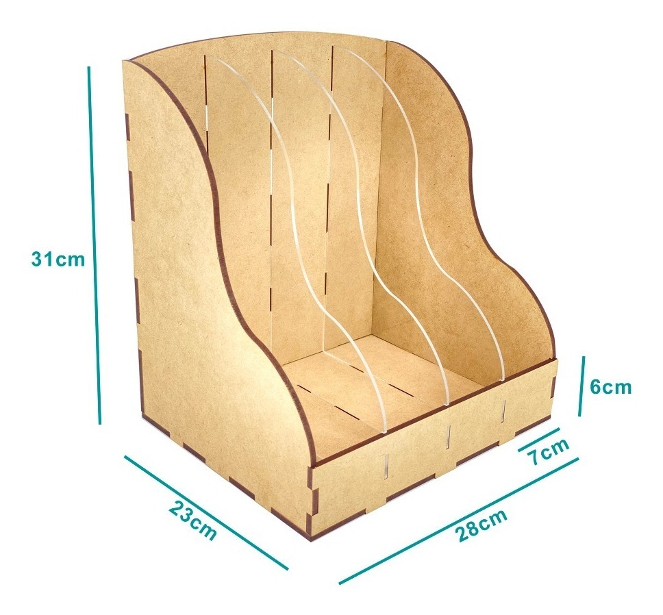 Organizador De Oficina Revistero Madera Mdf 6mm 4 Espacios