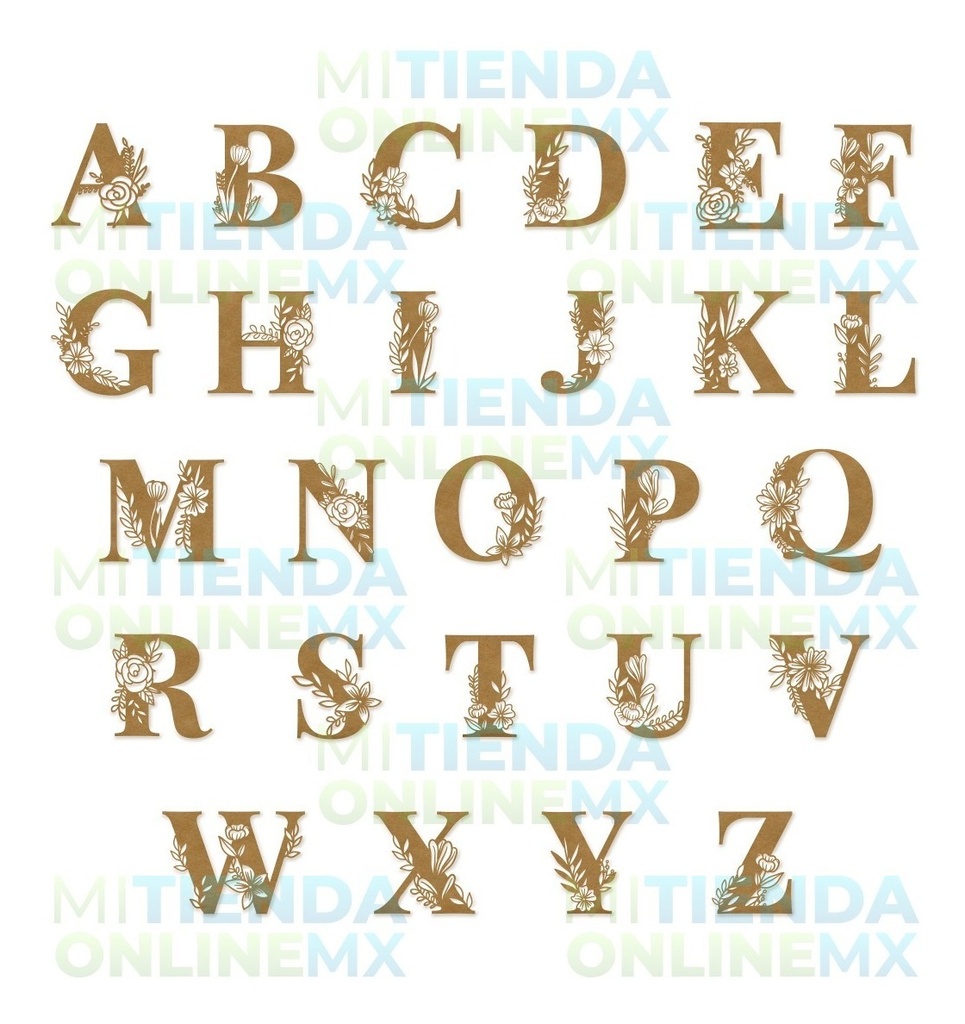 Letras Mdf Flores Corte Laser 30 Cm 3mm Dorado (pack 5)