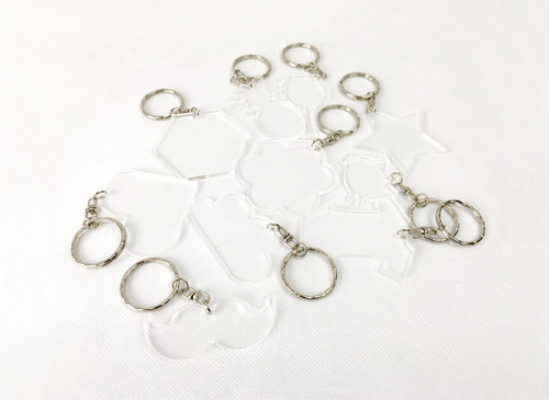 50 Llaveros De Acrílico Transparente  3mm,  Formas Diversas 