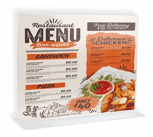 Porta Menu Acrílico Doble Vista Oficio Horizontal 