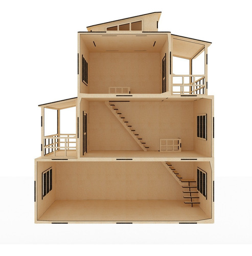 Casa Moderna De Muñecas Pequeñas  En Mdf 