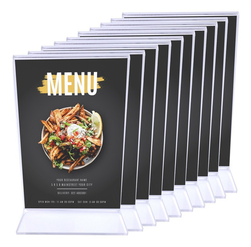Portamenu Acrílico Doble Vista Restaurant 14x10.5 Pack 25 Ud