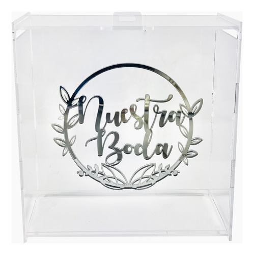 Caja Buzón Sobres Alcancía Nuestra Boda Plata Acrílico