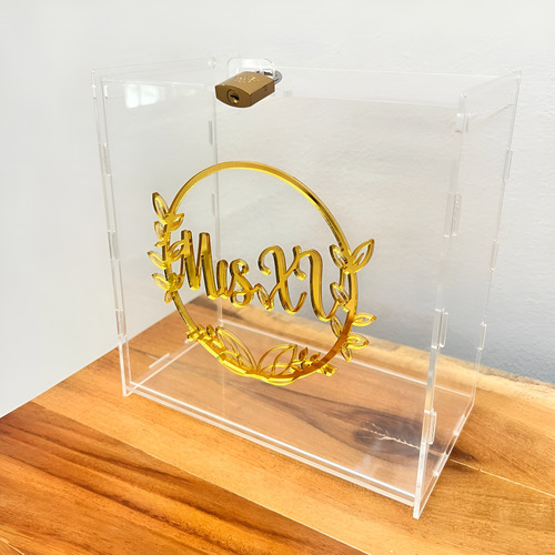 Caja Buzón Sobres Alcancía Mis Quince Años Oro Acrílico