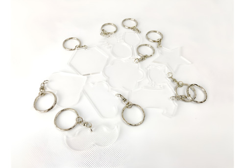100 Llaveros Acrílico Transparente, 3mm Formas Diversas