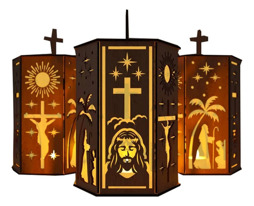 Lampara Hexagonal Navidad Jesús Cruz Semana Santa Pack10 Mdf