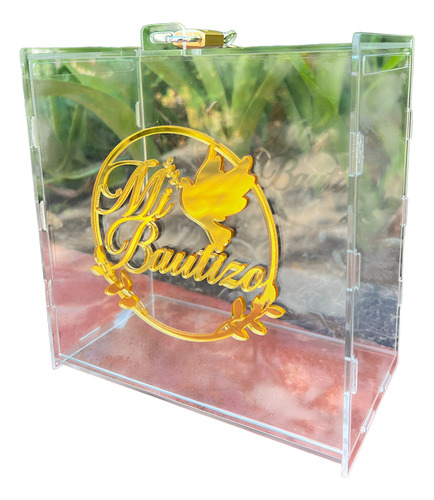 Caja Buzón Sobres Alcancía Mi Bautizo Años Oro Acrílico