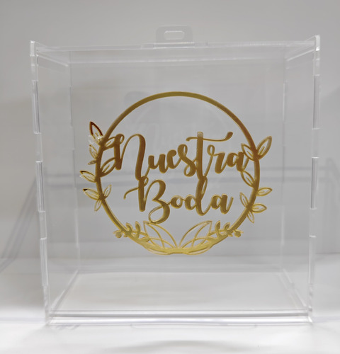 Caja Buzón Sobres Alcancía Nuestra Boda Oro Acrílico