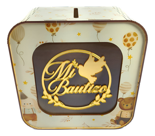 Caja Buzón Sobres Alcancía Mi Bautizo Dorado Impreso