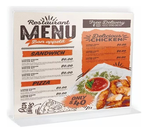 Porta Menu Acrílico Doble Vista Oficio Horizontal Pack 30