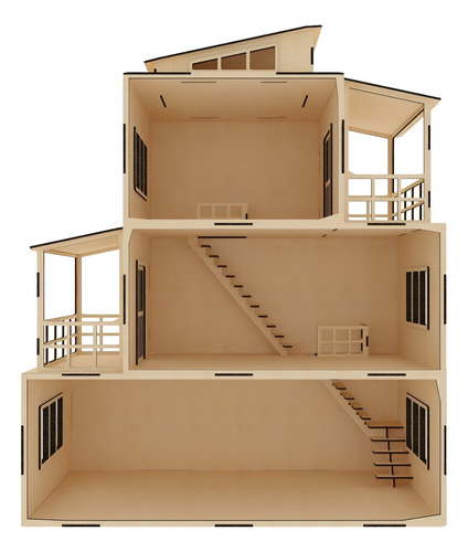 Casa Moderna De Muñecas Pequeñas  En Mdf 
