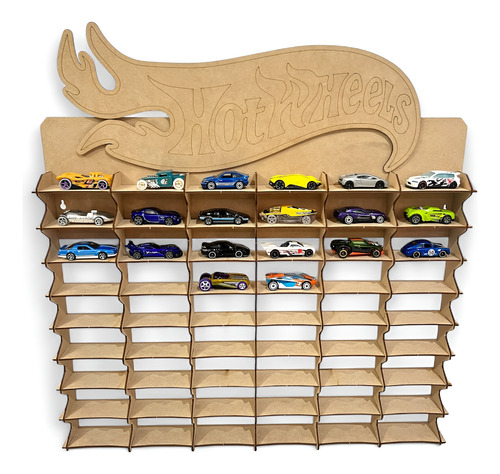 Exhibidor Repisa Para Hot Wheels 54 Carritos Natural Marrón Claro