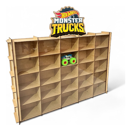 Exhibidor Carritos 25 Monster Truck O Monster Jam - Con Tapa Marrón Claro