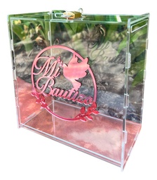 Caja Buzón Sobres Alcancía Mi Bautizo Años Rosa Acrílico