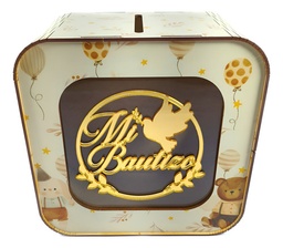 Caja Buzón Sobres Alcancía Mi Bautizo Dorado Impreso
