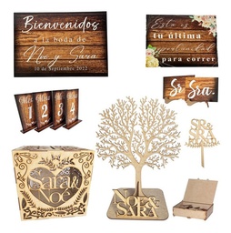 Kit Decoración Boda Arbol Cuadros Numero Mesa Caja Sobres