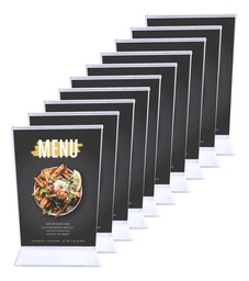 Portamenu Acrílico Doble Vista Restaurantes 14x10.5 Pack60ud